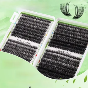 Macro view of DIY cluster lashes set with mixed lengths 10-16mm in a compact box