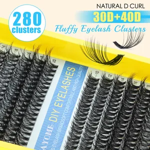 DIY 280 clusters eyelash extension kit with 30D 40D natural D curl 10-20mm lashes