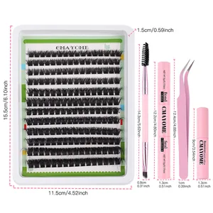 Kit de extensión de pestañas postizas de colores con pegamento, pinzas y cepillo