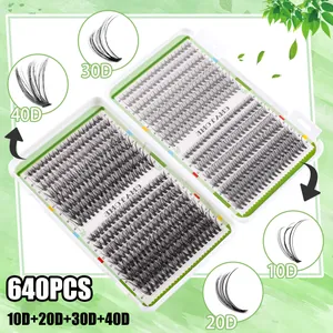 Detail of 640PCS DIY segment eyelash extension kit with 10D to 40D clusters
