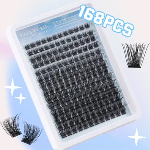 Detail view of 168pcs DIY cluster lashes tray with mixed lengths from 8mm to 16mm