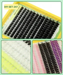 Makro-Detail bunter DIY-Wimpern in Schwarz, Weiß, Gelb, Rosa und Lila für dichte Looks