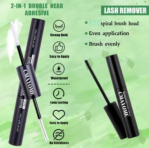 Waterproof eyelash bond and seal with remover set featuring a 360 degree spiral brush