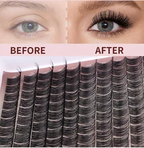 Close-up showing matte black individual cluster eyelash extensions with a natural curl