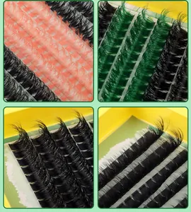 Makroaufnahme bunter segmentierter DIY Wimpern in Rosa Grün und Schwarz dicht gestuft