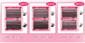 Macro shot of segmented DIY eyelash clusters with D curl and 10-18mm length variety
