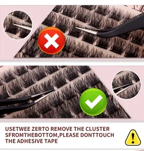 Instructional macro shot showing the correct way to remove eyelash clusters with tweezers
