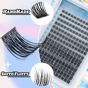 Detailed macro view of handmade soft and fluffy DIY segmented cluster eyelashes