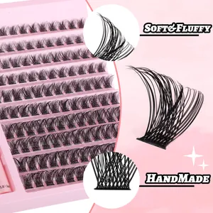 Handmade cluster eyelashes in natural black, soft and fluffy finish with curled fibers