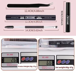 Detailed weights and sizes of eyelash extension kit including glue and tweezers