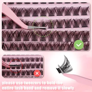 Individual cluster lashes kit with 10-16mm black fibers and pink precision tweezers