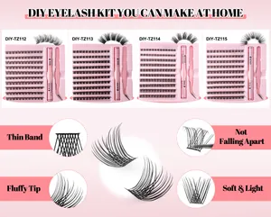 DIY eyelash kit detail showing thin bands, fluffy tips and professional bond seal tools
