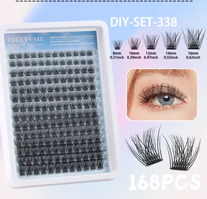 Detailed 168pcs DIY cluster eyelash extensions set showing various lengths from 8mm to 16mm