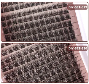 Macro view of segmented individual eyelashes in various lengths from 10mm to 16mm