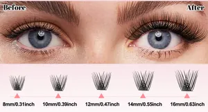 Detail view of DIY individual eyelash clusters in lengths from 8mm to 16mm with C curl