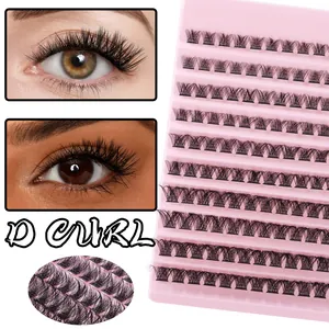 DIY cluster lashes set with thick D-curl volume, featuring segmented 10-16mm lash extensions