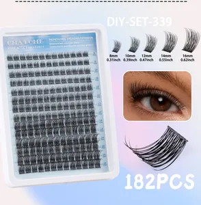 Close-up of DIY segment eyelash set showing 182 clusters in lengths from 8mm to 16mm