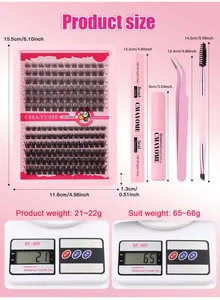 DIY eyelash extension kit with glue and tools showing package dimensions and weight