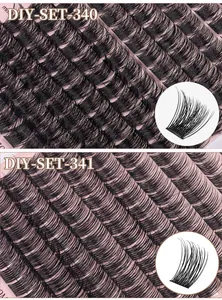 Primo piano dei segmenti di ciglia finte fai-da-te SET-340 e SET-341 per un look naturale