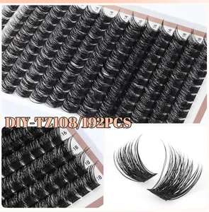 Detailopname van 192 stuks DIY individuele clusterwimpers, lengte 14-18mm met krul effect