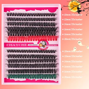 DIY farbige Cluster-Wimpern in Schwarz, Rot und Grün für Halloween-Make-up-Looks