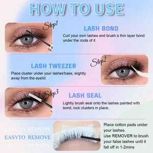 How to apply DIY cluster lash extension kit showing lash bond, seal, and tweezer usage