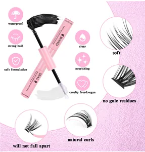 Dual-ended eyelash bond and seal with black curved brush and white spiral brush detail