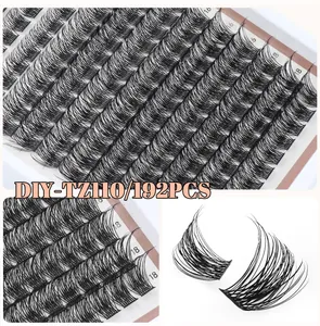 Detail van 192 stuks DIY cluster wimperset met 16-18mm lengte en DD krul effect