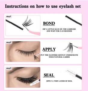 Three-step DIY cluster eyelash extension tutorial with bond, seal and tweezers