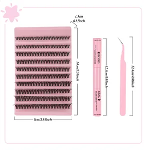 Pink DIY lash extension kit with 40D clusters, dual-end bond and seal glue, and tweezers