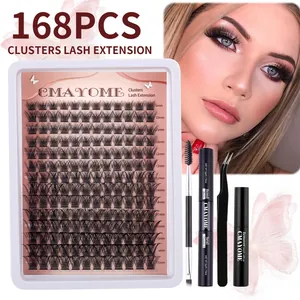 DIY Cluster Lash Extension Kit Mixed Lengths Natural Soft Segmented Individual Eyelashes With Lash Bond Seal And Remover
