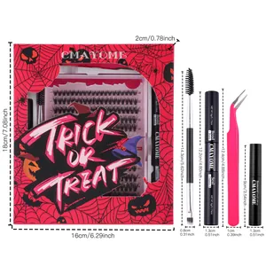 DIY farbige Cluster-Wimpern Set mit Kleber, Pinzette und Bürste für Halloween Look