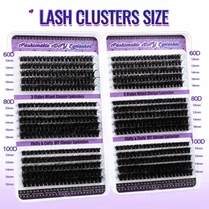 DIY Lash Clusters Größentabelle mit 60D 80D 100D Dichte und 10-18mm Länge für Wimpern