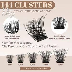 Kit extension ciglia fai-da-te 144 ciuffetti misti 8-16mm con banda ultrasottile naturale