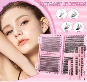 Kit extension ciglia fai da te con cluster da 10D a 40D, colla, remover e pinzette