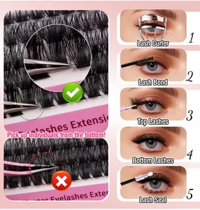 Detailed step-by-step tutorial for applying DIY segmented cluster lashes with tools