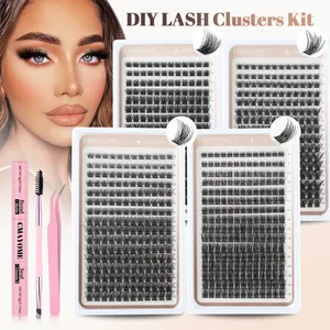 DIY Individuele Cluster Wimpers Synthetische Vezel Gesegmenteerde Wimperverlenging Met Wimperlijm Seal Tweezers Borstel Vrouwen Make-up