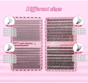 Size chart for 10D to 40D cluster lash extensions with lengths from 8mm to 16mm