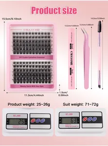 Size chart for DIY individual lash kit showing 8-18mm segments and pink tools