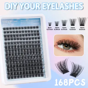 DIY cluster lashes set with 168 pieces in 8-16mm lengths and high curl finish