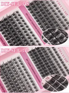 Detail of DIY cluster eyelash extensions in 14mm length with natural C-curl volume
