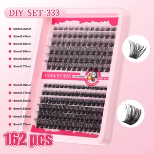 DIY cluster lashes set 162pcs 10-18mm D-curl thick volume faux mink eyelashes in pink tray