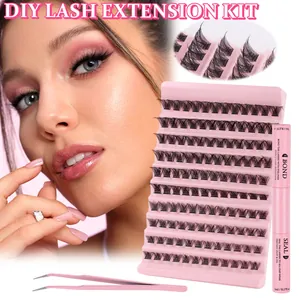 Professional DIY eyelash extension kit with 120 clusters, bond seal and pink tweezers