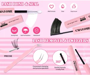 Kit extension ciglia fai-da-te con colla, sigillante, solvente e pinzetta rosa
