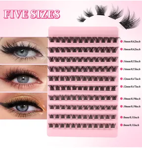 Size chart showing DIY lash clusters from 8mm to 16mm for individual eye makeup