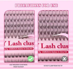 Kit extension ciglia a ciuffetti fai-da-te con pinzetta rosa e istruzioni d'uso