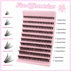 Size chart showing DIY segment cluster eyelashes in lengths from 8mm up to 16mm