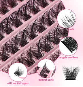 Detail of soft black individual cluster lashes featuring natural curls and clean roots