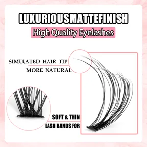 Detailed view of matte black 10-16mm cluster eyelashes with flexible thin base