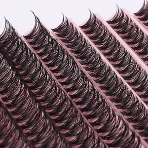 Deep black DIY cluster eyelashes 40D-100D dense volume curls on pink adhesive strips